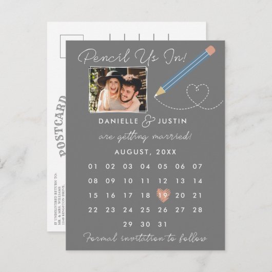 "Potlood us in" Moderne Agenda sparen de Datum Aankondigingskaart (Voorkant / Achterkant)