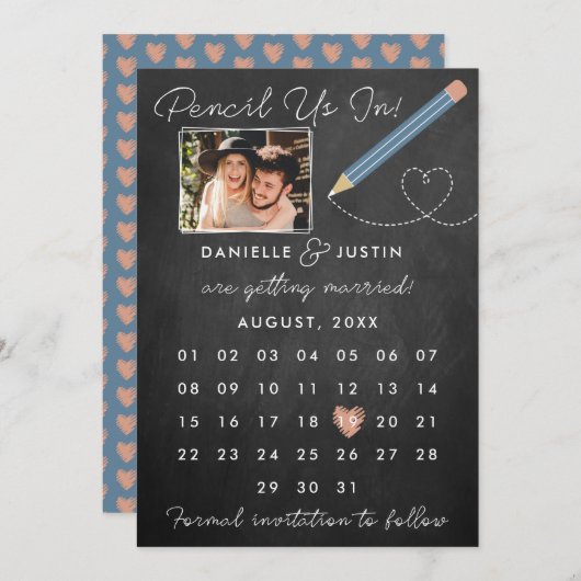 "Potlood us in" Moderne kalender Save The Date (Voorkant / Achterkant)