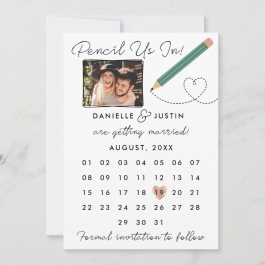 "Potlood us in" Moderne kalender Save The Date (Voorkant)