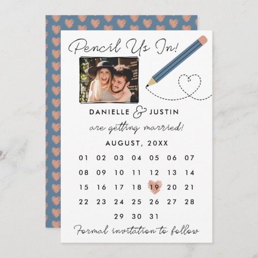 "Potlood us in" Moderne kalender Save The Date (Voorkant / Achterkant)