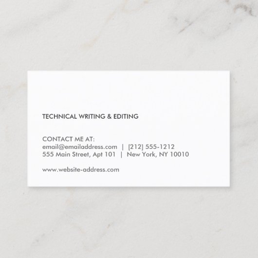 POTLOOD VISITEKAARTJE VOOR AUTEURS & SCHRIJVERS (Achterkant)