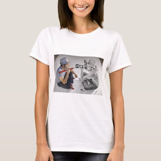 Potlood Vs Camera - 3D Art - Fotograaf T-shirt (Voorkant)