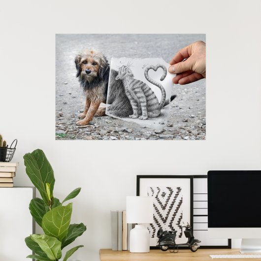 Potlood Vs Camera - Dog en Cat Poster (Thuiskantoor)