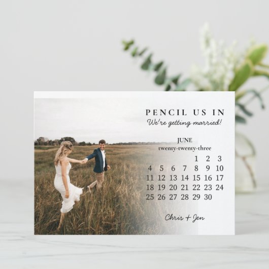 Potlood vs in Save the Date June 2023 Calendar INV Kaart (Staand voorkant)