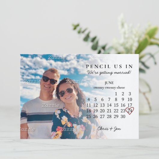 Potlood vs in Save the Date June 2023 Calendar INV Kaart (Staand voorkant)