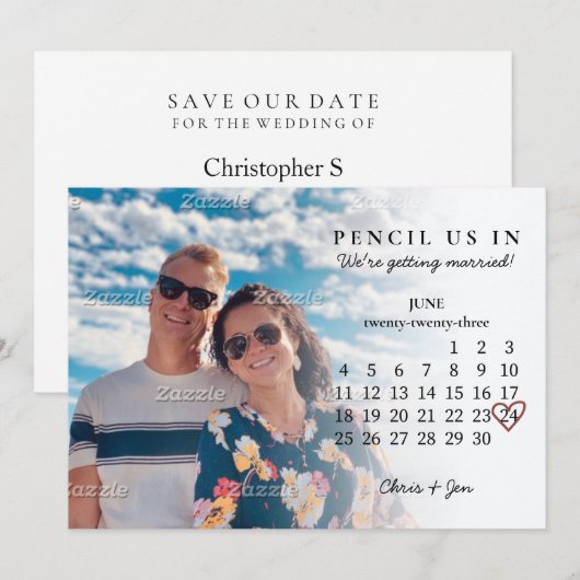 Potlood vs in Save the Date June 2023 Calendar INV Kaart (Voorkant / Achterkant)