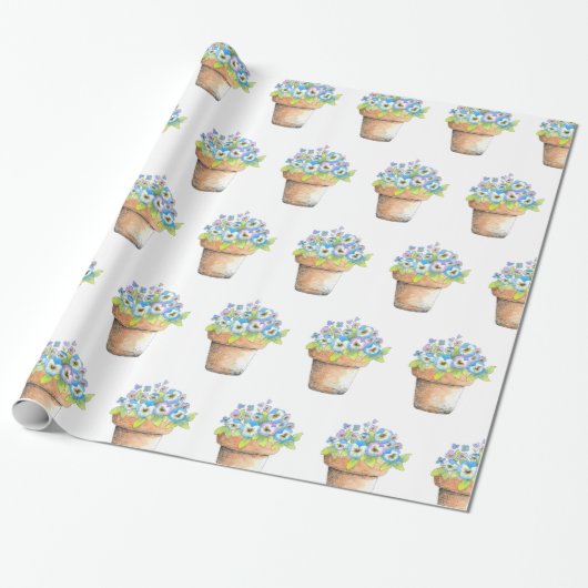 Potlood Waterverf Pansies Cadeaupapier (Uitgerold)
