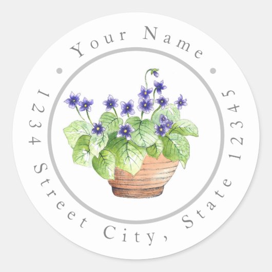 Potlood Waterverf viooltjes Ronde Sticker (Voorkant)