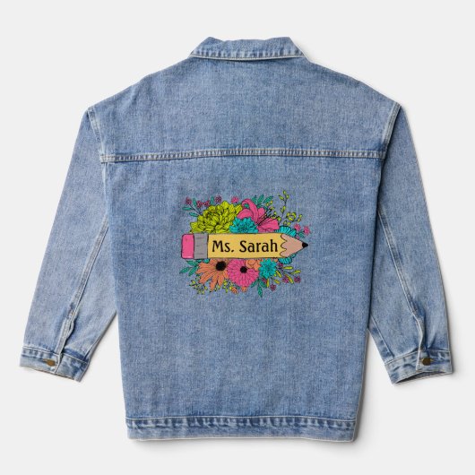 Potlood wilde bloemen denim jacket (Achterkant)