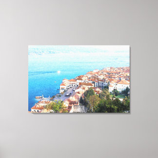 potloodschets-effect van het Maggiore-meer op doek Canvas Afdruk