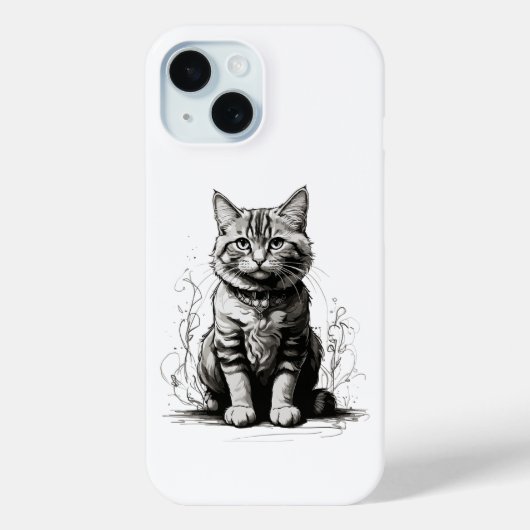 Potloodschets van een knappe kat Case-Mate iPhone case (Achterkant)