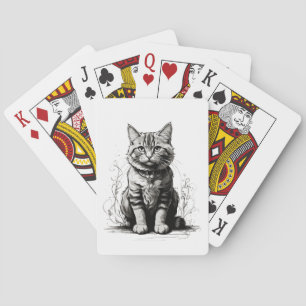 Potloodschets van een knappe kat pokerkaarten