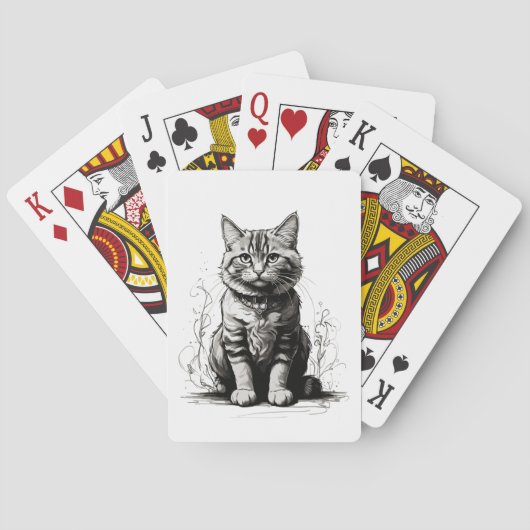 Potloodschets van een knappe kat pokerkaarten (Achterkant)