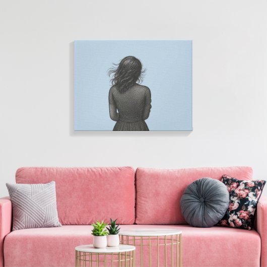 Potloodschets van een meisje  canvas afdruk (Insitu (Woonkamer))