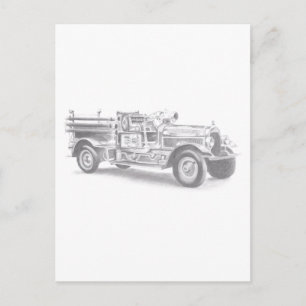 potloodschets van een vintage brandweerwagen teken briefkaart