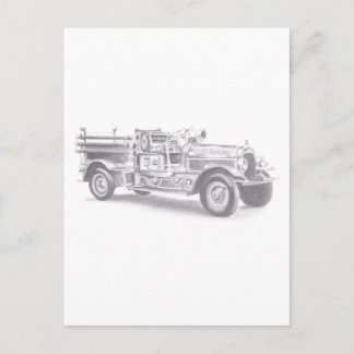 potloodschets van een vintage brandweerwagen teken briefkaart
