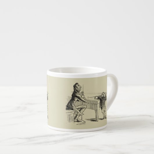 Potloodschets van twee Mannen Spelpoel Espresso Kop (Voorkant rechts)