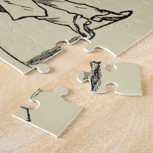 Potloodschets van twee Mannen Spelpoel Legpuzzel (Zijkant)