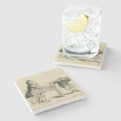 Potloodschets van twee Mannen Spelpoel Stenen Onderzetter (Zijkant)