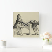 Potloodschets van twee Mannen Spelpoel Vierkante Klok (Huis)