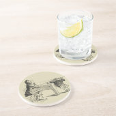 Potloodschets van twee Mannen Spelpoel Zandsteen Onderzetter (Zijkant)