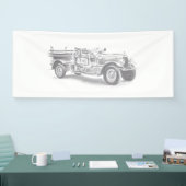 potloodschets van vintage brandweerwagen en brandw spandoek (Beurs)