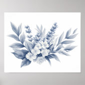 Potloodschets Zilver Grijs Witte Bloemen Poster (Voorkant)