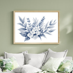 Potloodschets Zilver Grijs Witte Bloemen Poster