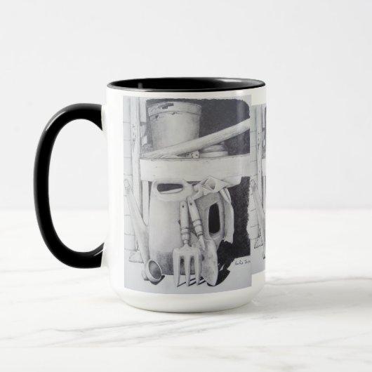 Potloodtekening afbeelding van tuingereedschap Sti Mok (Links)