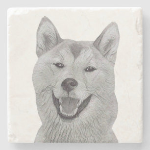 Potloodtekening Shiba Inu marmeren onderzetter
