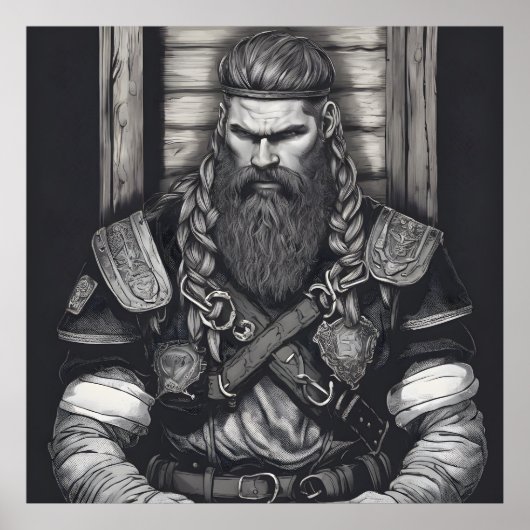 Potloodtekening van een Vikingkoning Poster (Voorkant)