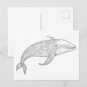 Potloodtekening van een walvis. briefkaart