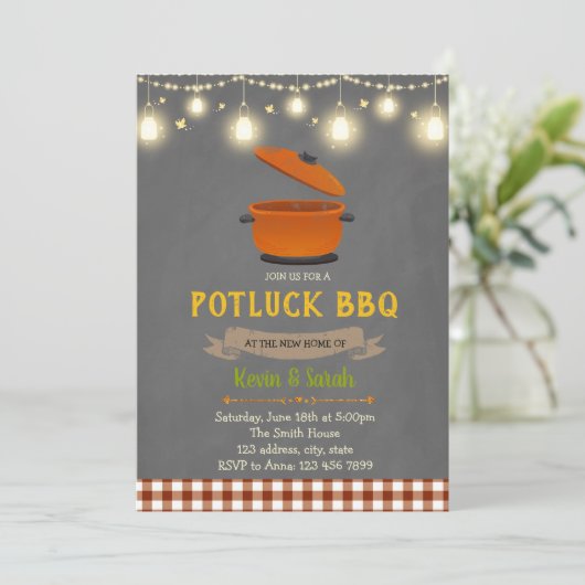 Potluck BBQ feestuitnodiging Kaart (Staand voorkant)