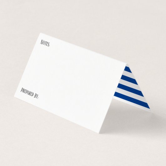 Potluck Dish Recept Tent Kaarten, Blauw Witte Stre Visitekaartje (Achterkant)