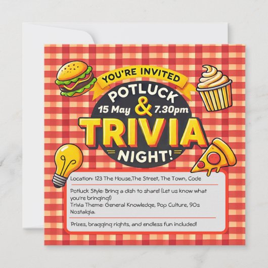 Potluck en Trivia-avond nodigen uit tot geluk Kaart (Voorkant)