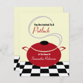 Potluck Invite - Black White en Red Kitchen Kaart (Voorkant / Achterkant)