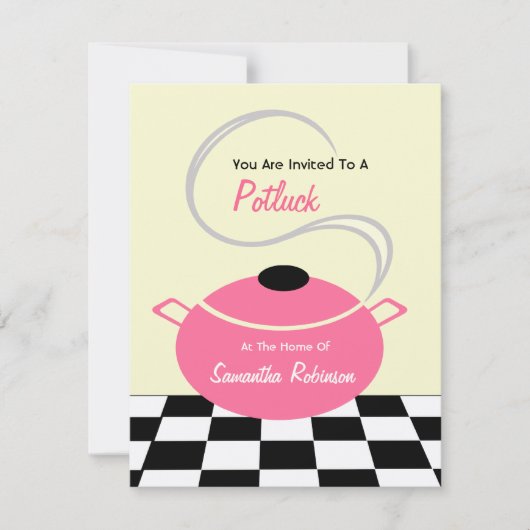 Potluck Invite - Black White & Pink Kitchen Kaart (Voorkant)