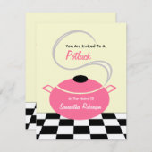 Potluck Invite - Black White & Pink Kitchen Kaart (Voorkant / Achterkant)