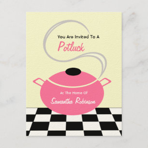 Potluck Invite - Black White & Pink Kitchen Kaart