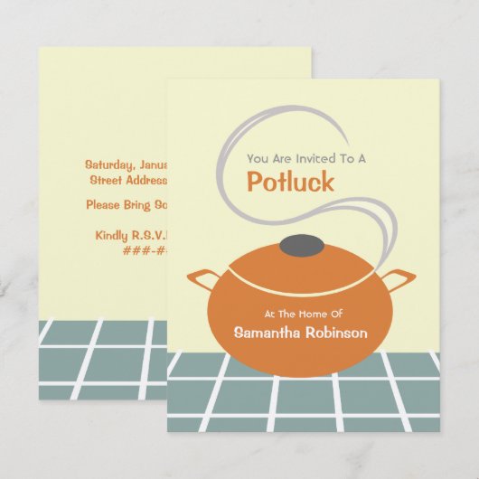 Potluck Invite - Oranje & Blue Kitchen Kaart (Voorkant / Achterkant)