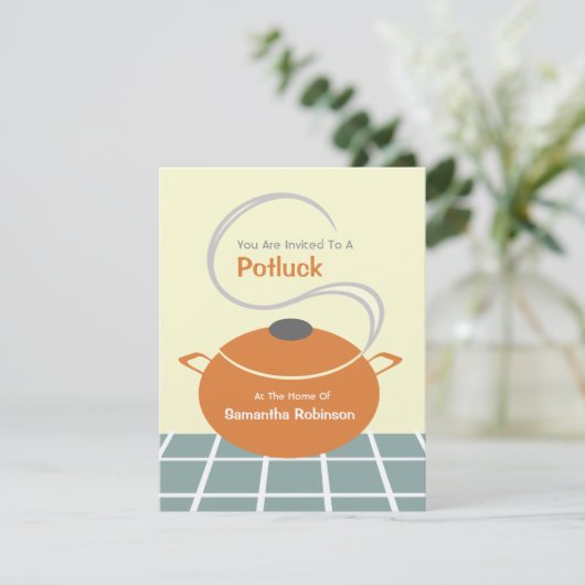 Potluck Invite - Oranje & Blue Kitchen Kaart (Staand voorkant)