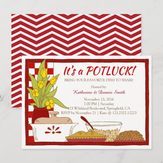 Potluck Party Dinner of Lunch Birthday Kaart (Voorkant / Achterkant)