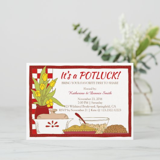 Potluck Party Dinner of Lunch Birthday Kaart (Staand voorkant)