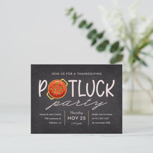 Potluck Party Thanksgiving Invitation Briefkaart (Staand voorkant)