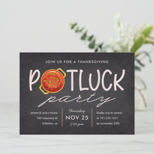 Potluck Party Thanksgiving Potluck Invitation Kaart (Staand voorkant)