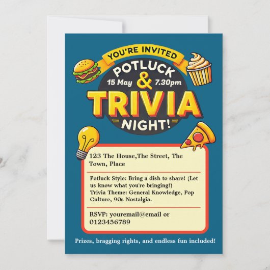 Potluck Trivia avondfeest bij elkaar Kaart (Voorkant)