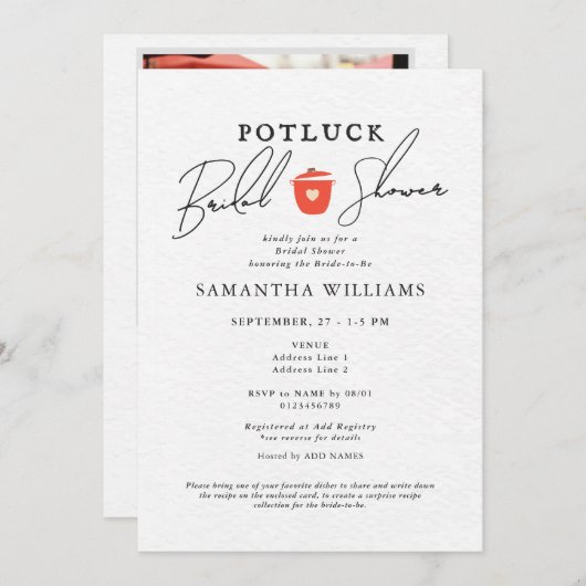 Potluck White Bridal Shower Kaart (Voorkant / Achterkant)