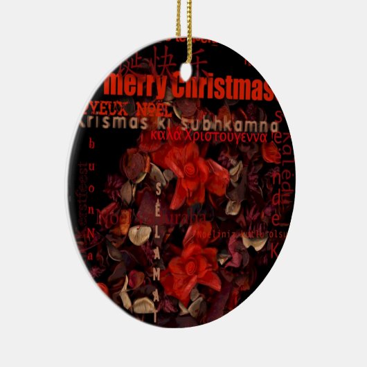 Potpouri World Kerstmis Navidad Noel text Round O Keramisch Ornament (Rechts)