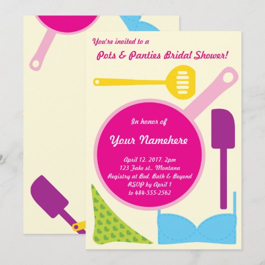 Pots and Panties Bridal Shower-uitnodiging Kaart (Voorkant / Achterkant)