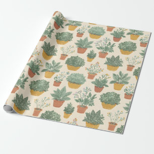 Pots met Planten Bloemen Botanische Illustratie St Cadeaupapier